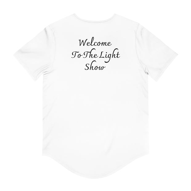 This little light of mine, I'm gone let it shine. Welcome to the light show Men's Jersey Curved Hem Tee